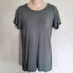 Rose + Olive Olive Green Hi Low Short Sleeve Studded Shirt Size Women's Small